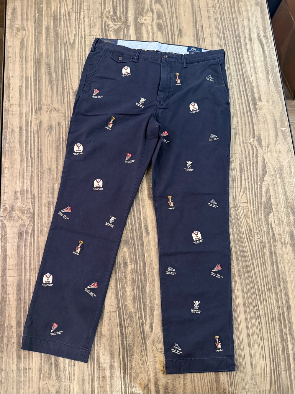 Polo Ralph Lauren 36x32 Navy Embroidered Polo Bear Collegiate Chino Pants